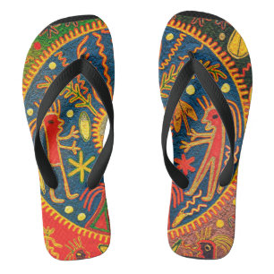 Mexican Huichol Del Sol Ritual Design Flip Flops