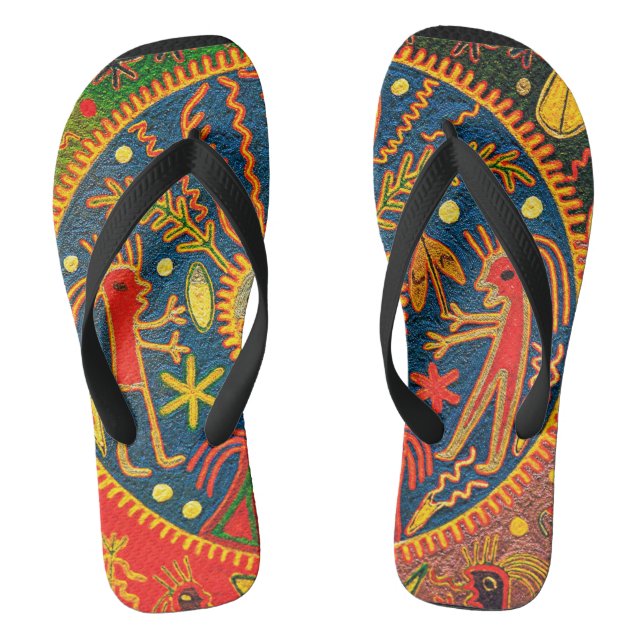 Mexican Huichol Del Sol Ritual Design Flip Flops (Fußbett)