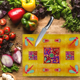 Mexican Huichol Golden & Lila Art Patterns Schneidebrett