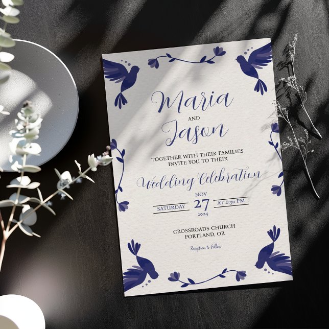 Mexican Indigo Lila Minimalistische Hochzeit Einladung (Mexican Indigo Purple Minimalist Elegant Wedding Invitation)
