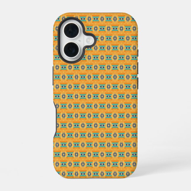 Mexican inspired pattern in yellow and blue iPhone 16 hülle (Rückseite)