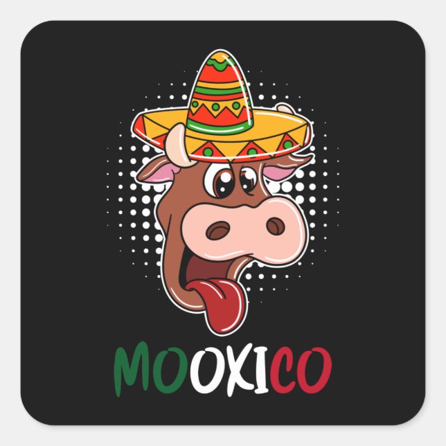 Mexican Mexico Cow and Sombrero Quadratischer Aufkleber (Vorderseite)
