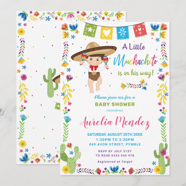Mexican Muchacho Muchachito Boy Baby Shower Einladung (Vorne/Hinten)