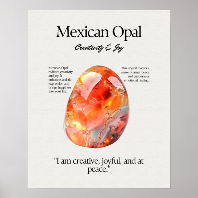 Mexican Opal Gem Crystal Meaning Card Poster (Vorne)