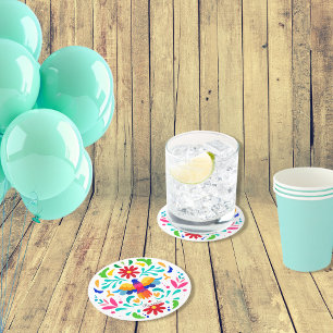 Mexican Otomi Bird Design Runder Pappuntersetzer