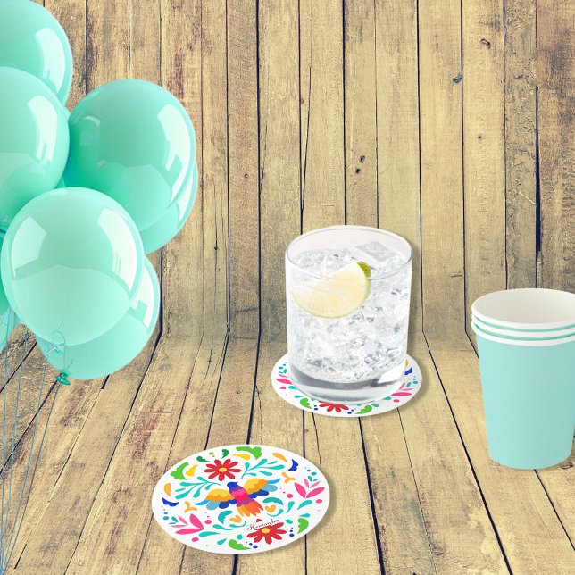 Mexican Otomi Bird Design Runder Pappuntersetzer (Von Creator hochgeladen)