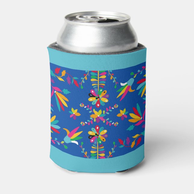 Mexican Otomi Design in Blues - Can Cooler Dosenkühler (Kanne Rückseite)