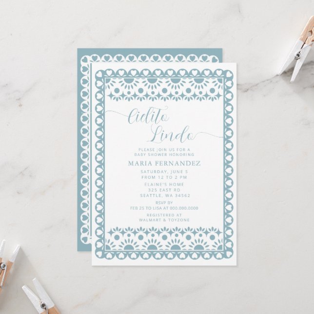 Mexican Papel Picado Cielito Lindo Baby Dusche Einladung (Vorderseite/Rückseite Beispiel)