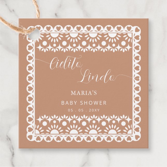 Mexican Papel Picado Cielito Lindo Baby Dusche Geschenkanhänger (Vorderseite)