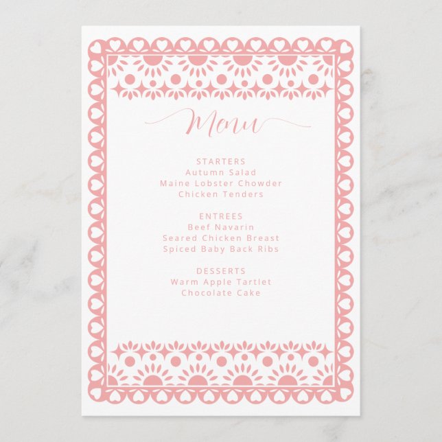 Mexican Papel Picado Cielito Lindo Baby Dusche Menükarte (Vorderseite)