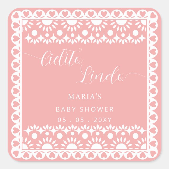 Mexican Papel Picado Cielito Lindo Baby Dusche Quadratischer Aufkleber (Vorderseite)
