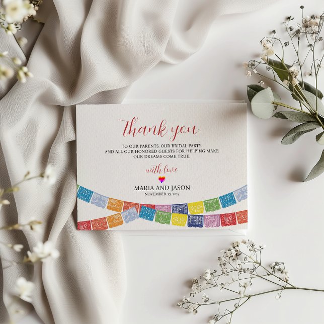 Mexican Papel Picado Elegante Colorful Boda Weddin Dankeskarte (Mexican Papel Picado Elegant Colorful Boda Wedding Thank You Card)