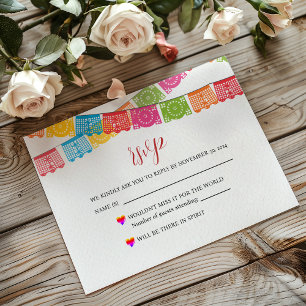 Mexican Papel Picado Elegante Colorful Boda Weddin RSVP Karte