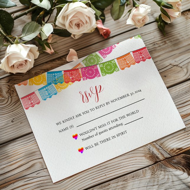 Mexican Papel Picado Elegante Colorful Boda Weddin RSVP Karte (Mexican Papel Picado Elegant Colorful Boda Wedding RSVP Card)