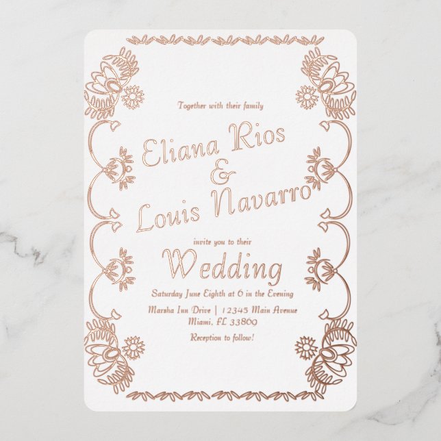 Mexican Papel Picado Folk Wedding gepresst Folieneinladung (Vorderseite)