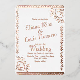 Mexican Papel Picado Gold Wedding Pressed Foil Inv Folieneinladung