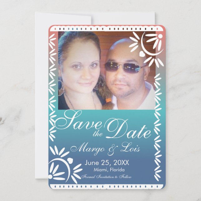 Mexican Papel Picado Gradient Save the Date Einladung (Vorderseite)