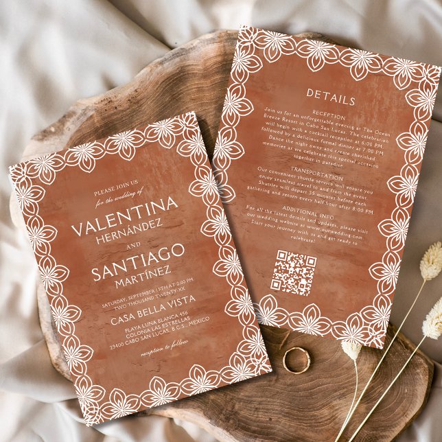 Mexican Papel Picado Terracotta White Boho Wedding Einladung (Von Creator hochgeladen)