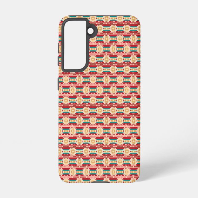 Mexican Pattern in Beige and Red Samsung Galaxy Hülle (Rückseite)