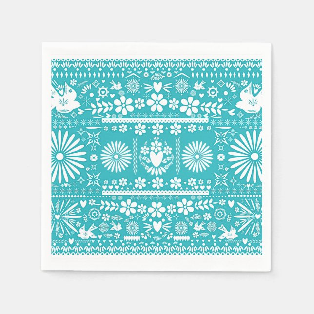 Mexican Picado Aquamarin Turquoise Wedding Serviette (Vorderseite)