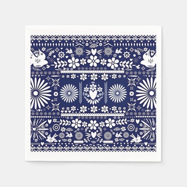 Mexican Picado Blue Navy Paper Wedriage Serviette (Vorderseite)