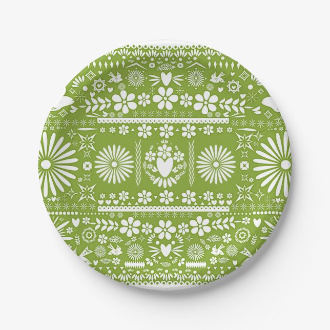 Mexican Picado Limon Avocado Green Wedriage Pappteller (Vorderseite)