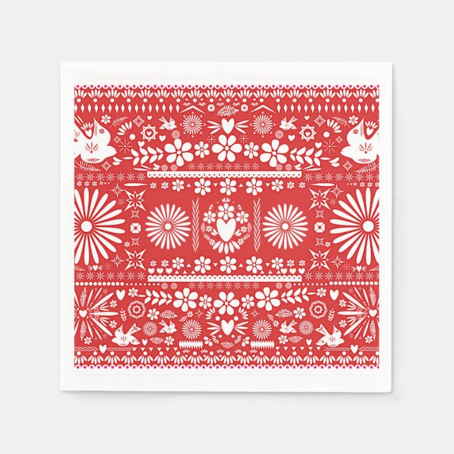Mexican Picado Red & White Paper Wedriage Serviette (Vorderseite)