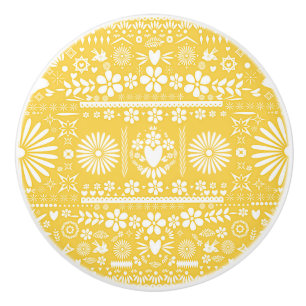 Mexican Picado Yellow Cut Papel Paper Spanisch Keramikknauf