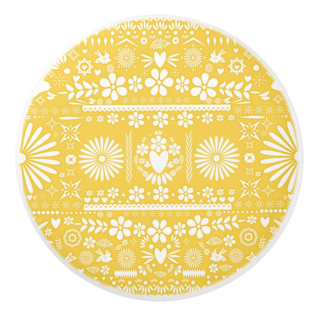Mexican Picado Yellow Cut Papel Paper Spanisch Keramikknauf (Vorderseite)