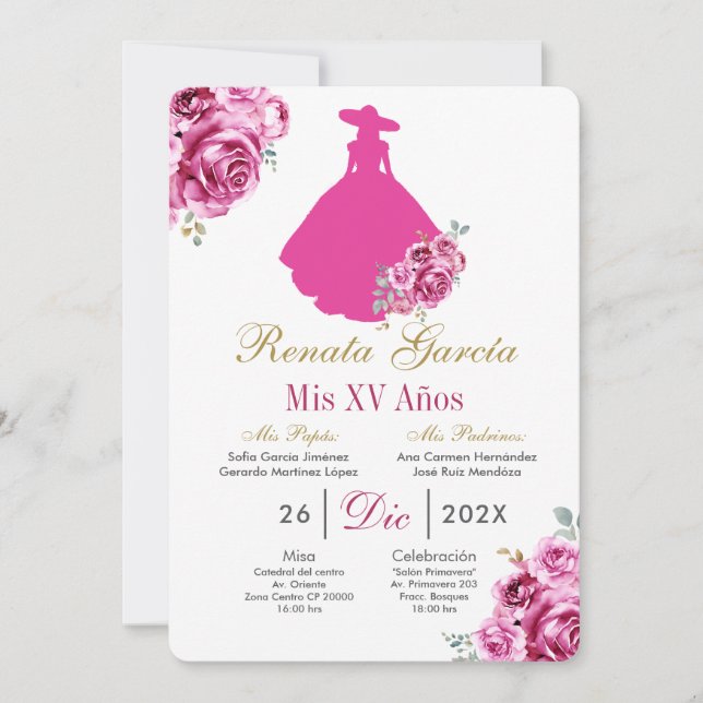 Mexican Pink Escaramuza Quinceanera Invitation Einladung (Vorderseite)