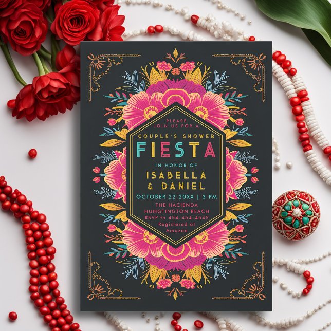 Mexican Rancho Fiesta Modern Wedding Couple Dusche Einladung (rancho mexican wedding couple shower invitation fiesta hacienda bright flowers elegant coed)