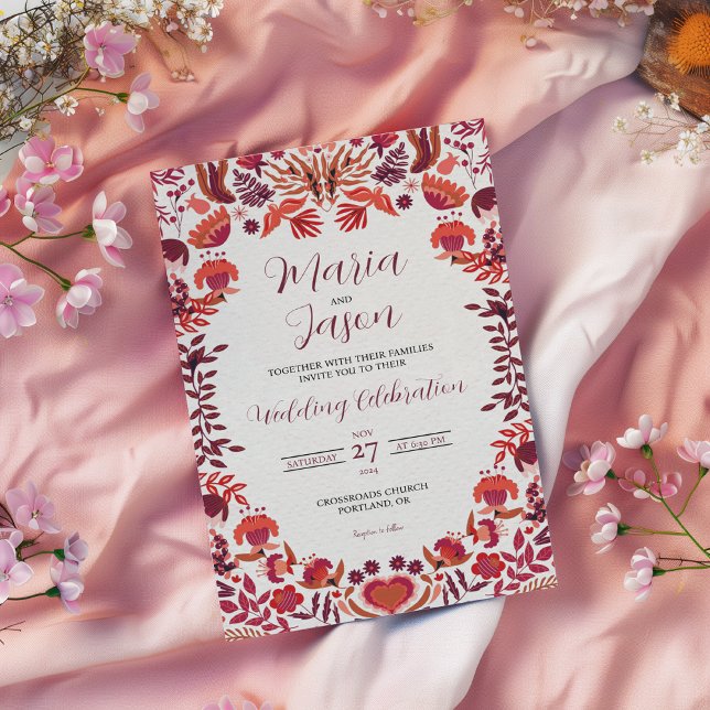 Mexican Red Burgundy Rose Floral Botanical Wedding Einladung (Mexican Red Burgundy Rose Floral Botanical Wedding Invitation)