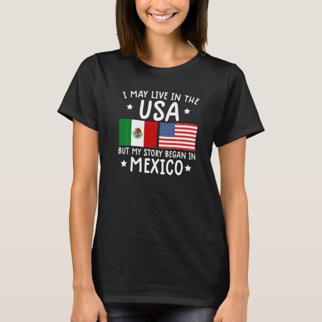 mexican ROOTS  Half American Flag Mexicoflag T-Shirt (Vorderseite)