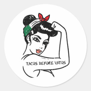 Mexican Rosie Strong Woman Tacos Before Vatos Cinc Runder Aufkleber