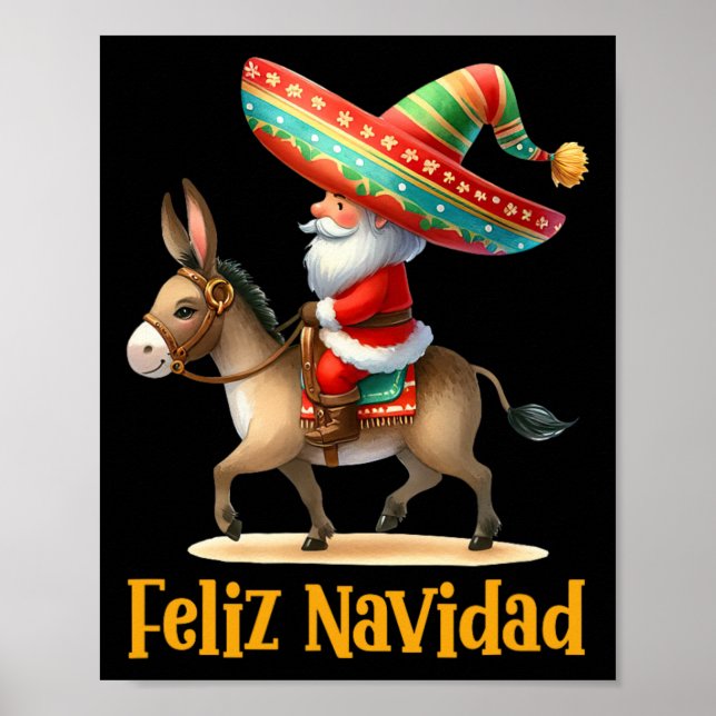 Mexican Santa Riding Donkey Christmas Navidad Mexi Poster (Vorne)