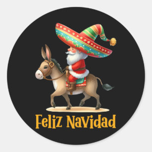 Mexican Santa Riding Donkey Christmas Navidad Mexi Runder Aufkleber