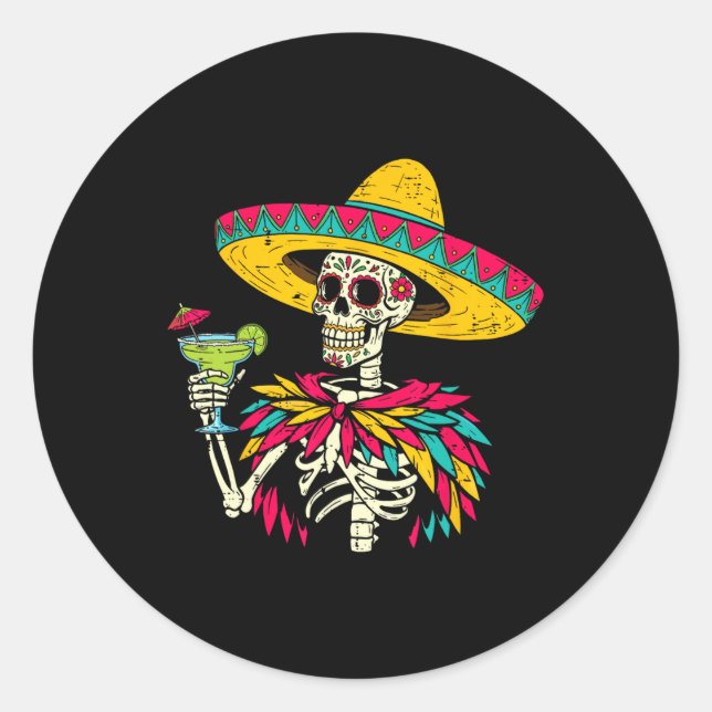 Mexican Skeleton Sombrero Cinco De Mayo Runder Aufkleber (Vorderseite)