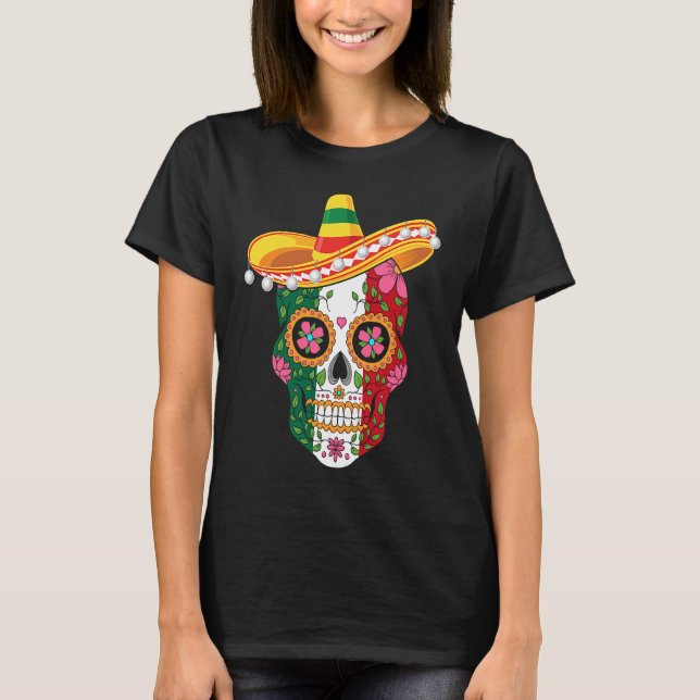 Mexican Skull Sombrero Cinco De Mayo T-Shirt (Vorderseite)