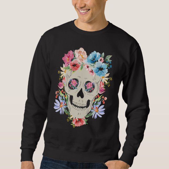 Mexican Skull with Flowers for the Day of the Dead Sweatshirt (Vorderseite)
