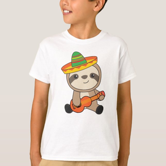 Mexican Sloth Sombrero Ukulele Cinco de mayo T-Shirt (Vorderseite)