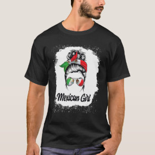 Mexican Soccer Girl Messy Bun Flag Mexico Pride Wo T-Shirt