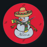 Mexican Sombrero Santa Thunder_Cove Große Wanduhr<br><div class="desc">Mexikanischer Sombrero-tragender Santa,  personalisieren Sie,  indem Sie Ihren Namen auf eine beliebige Hintergrundfarbe ändern</div>