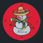 Mexican Sombrero Santa Thunder_Cove Große Wanduhr<br><div class="desc">Mexikanischer Sombrero-tragender Santa,  personalisieren Sie,  indem Sie Ihren Namen auf eine beliebige Hintergrundfarbe ändern</div>