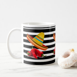 Mexican Sombrero Schwarz-weiß Strip Tasse
