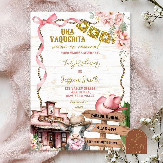 Mexican Spanish Girl Little Cowgirl Baby Shower Einladung (Von Creator hochgeladen)