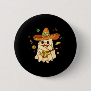 Mexican Spooky Ghost Play Guitar Conchas Pan Dulce Button