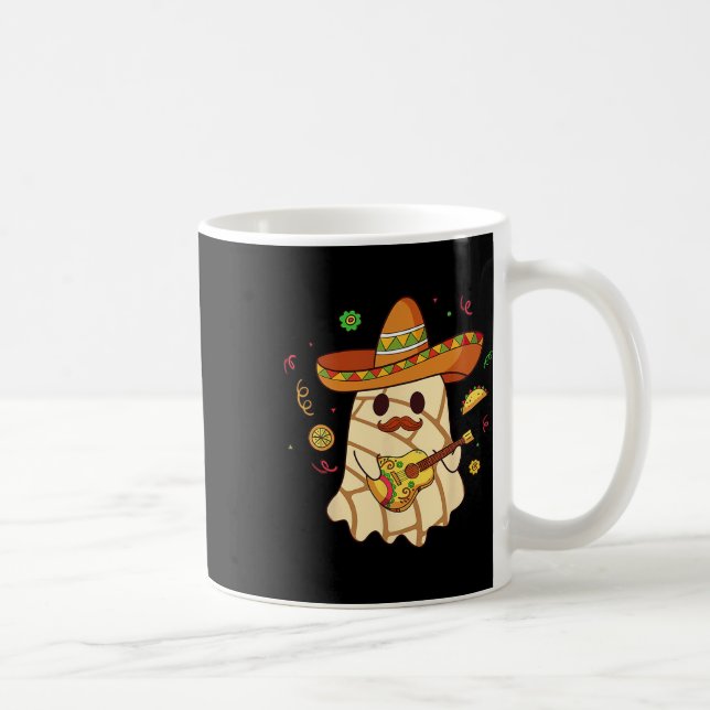 Mexican Spooky Ghost Play Guitar Conchas Pan Dulce Kaffeetasse (Rechts)
