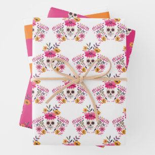 Mexican Sugar Skull Pink Floral Cinco De Mayo Geschenkpapier Set