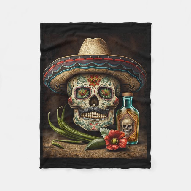Mexican Sugar Skull Tequila Sombrero Cinco De Mayo Fleecedecke (Vorderseite)