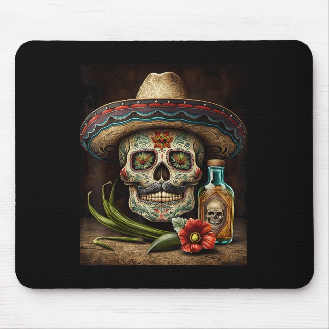 Mexican Sugar Skull Tequila Sombrero Cinco De Mayo Mousepad (Vorne)
